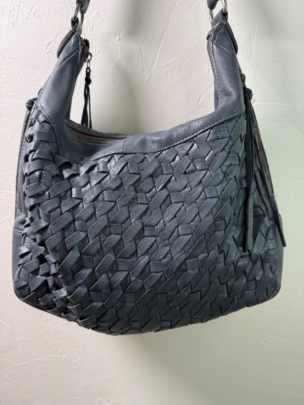 Anthropologie Day & Mood Braided Leather Denim blue Hobo purse